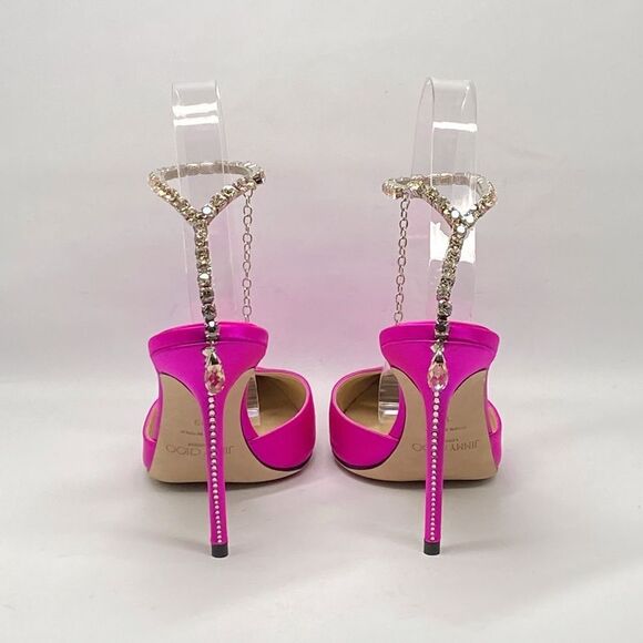 Jimmy Choo Saeda 100mm Satin Crystal Ankle-Strap Pumps size 39 - Picture 6 of 14